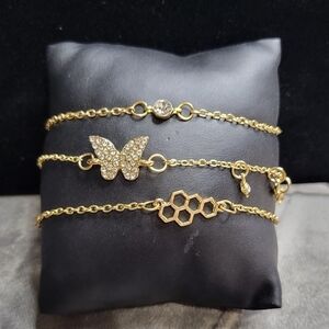 3 Gold Color Bracelets w/Pendants
